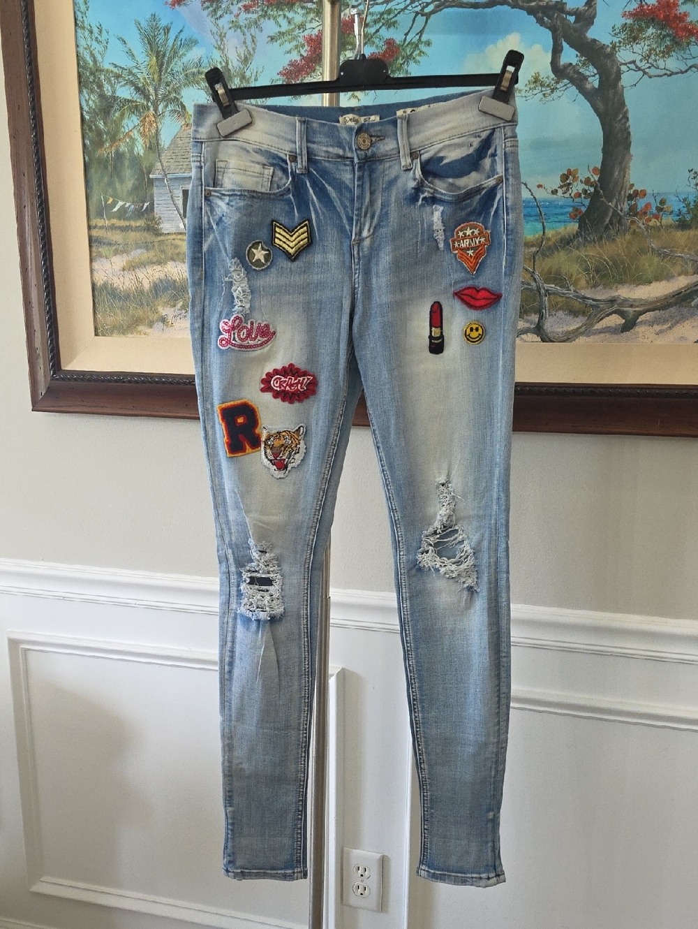 Indigo Rein Light Blue Skinny Jeans with Patchwork Embellishments